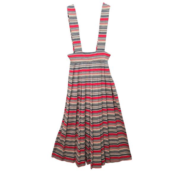 VTG Handmade Pleated Striped Maxi Overall Pinafore Dress Womens Medium Knit Mod - Picture 1 of 9